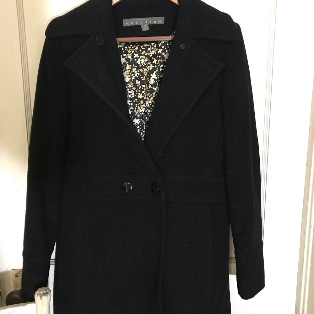 Kenneth Cole Reaction Wool Black Outerwear Pea Coat Womens 10